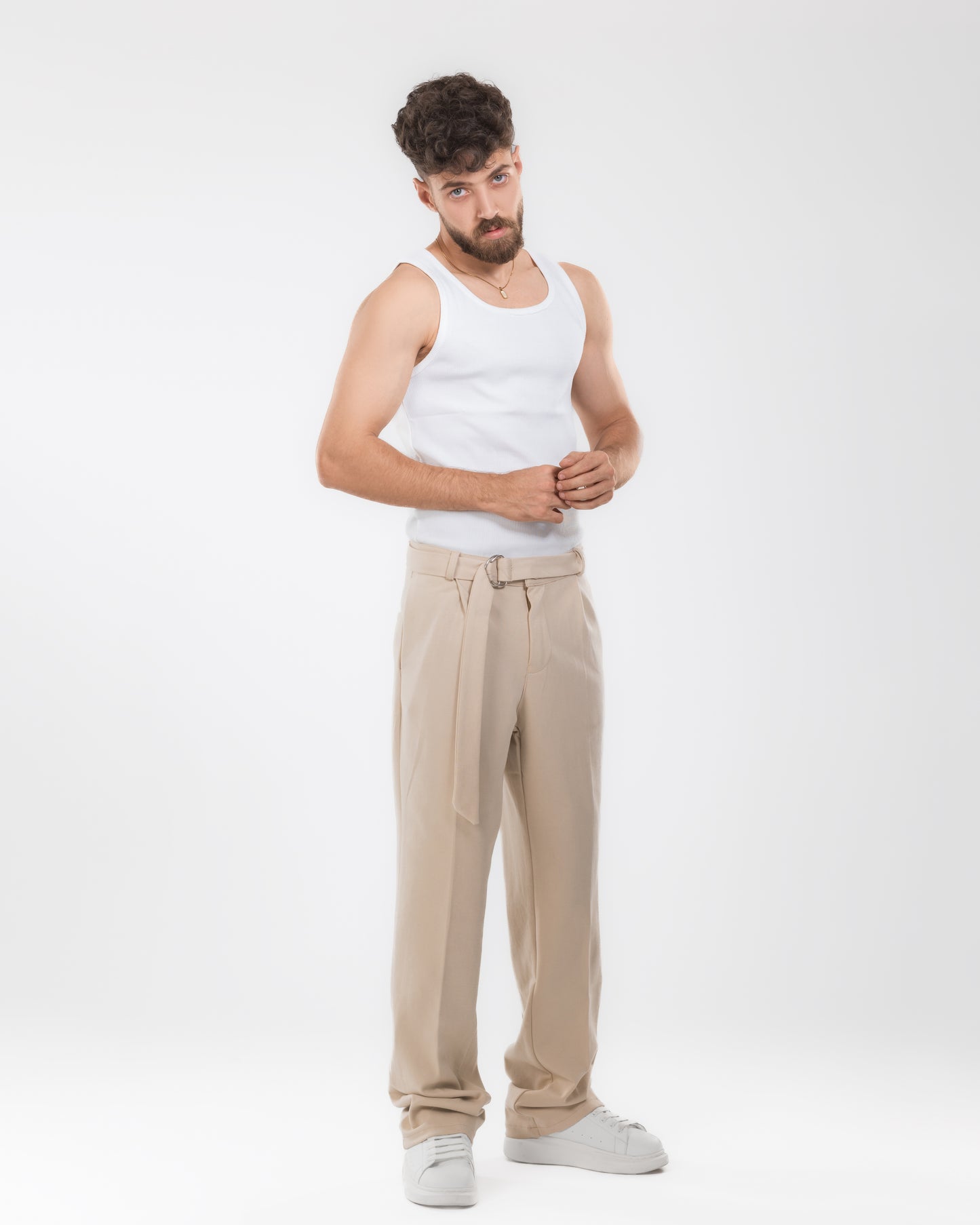 The Signature Beige Belted Trouser