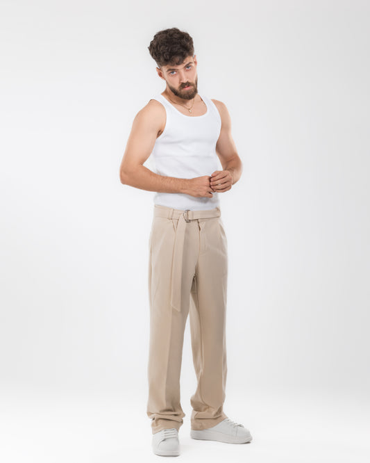 The Signature Beige Belted Trouser