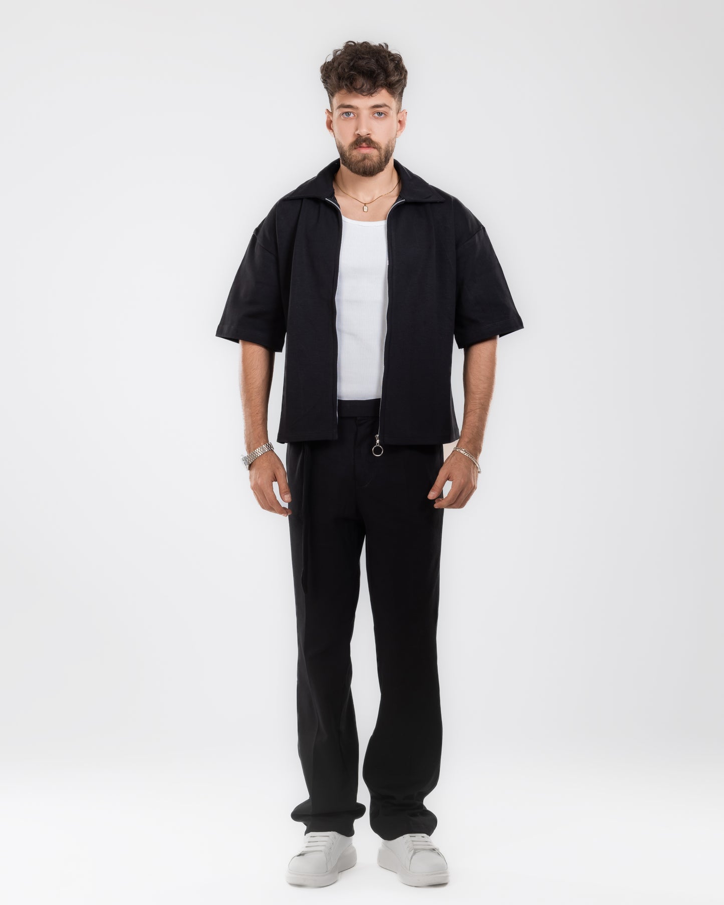 Boxy Fit Zip-Up Overshirt – Black
