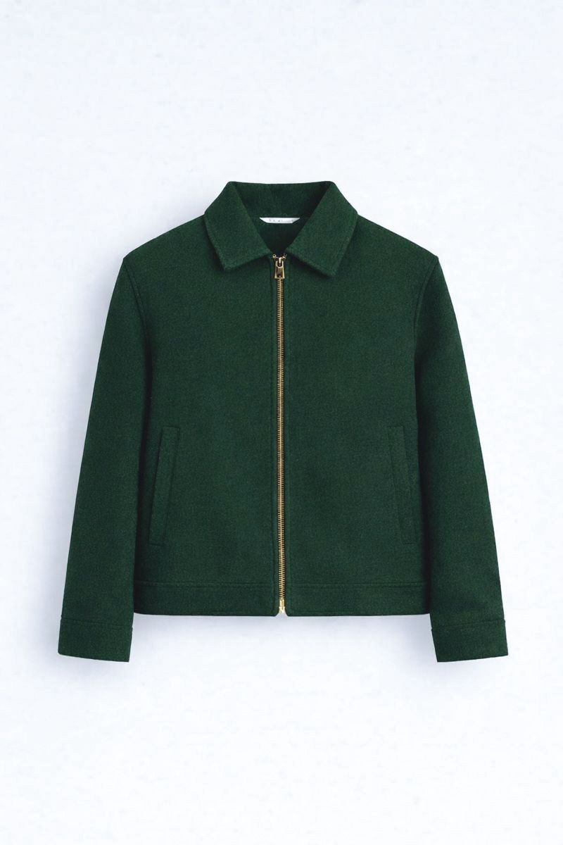 Forest Green Zip-Up Wool Jacket