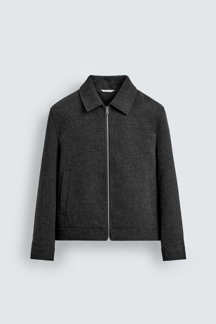 Grey Zip-Up Wool Jacket