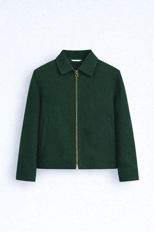 Forest Green Zip-Up Wool Jacket