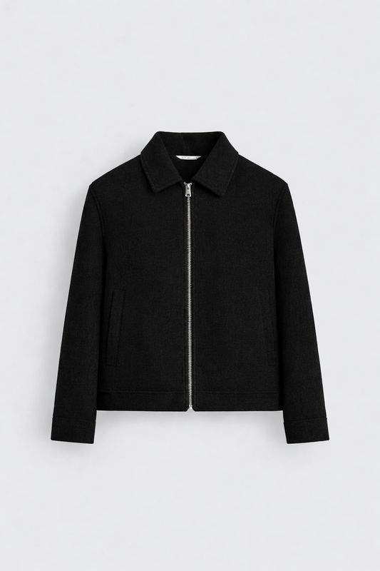 Black Zip-Up Wool Jacket