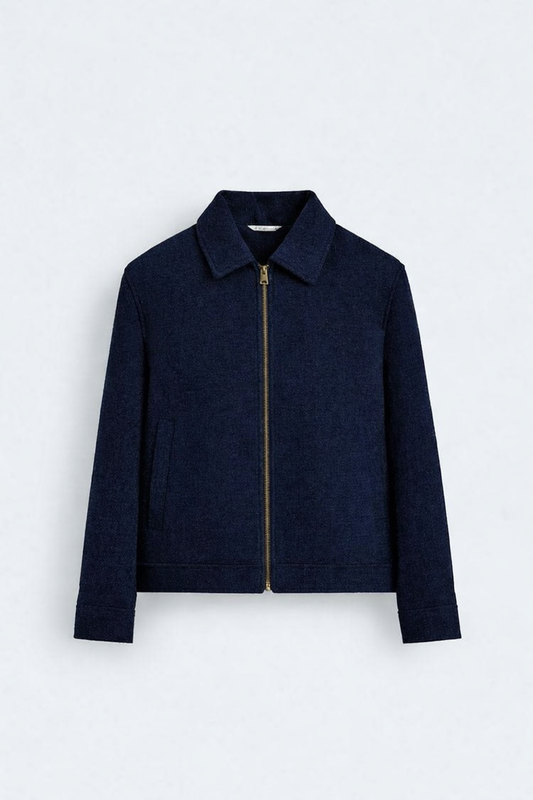 Navy blue Zip-Up Wool Jacket