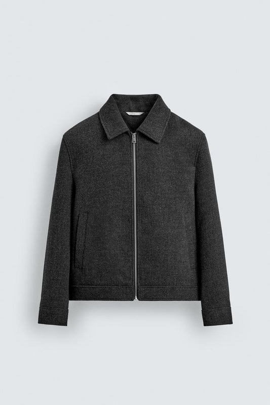 Grey Zip-Up Wool Jacket
